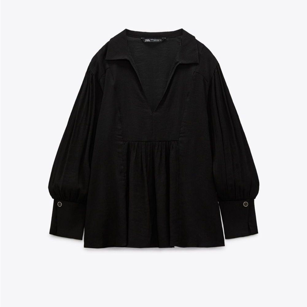 Zara NWT size Large l/s black tunic wrinkle look